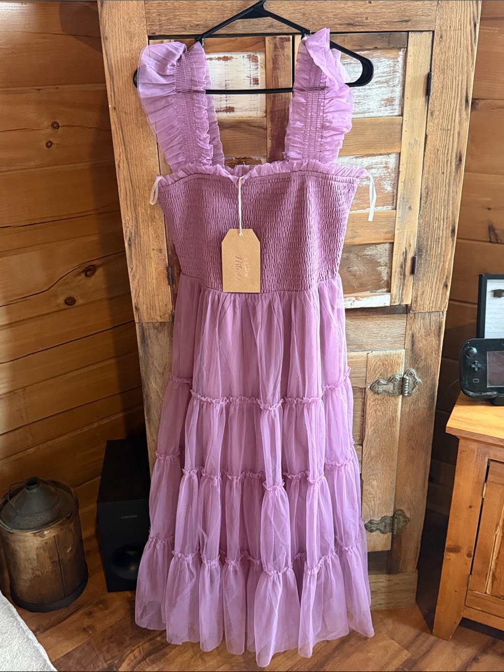 Listicle Lavender Ruffle-Strap Tiered Dress